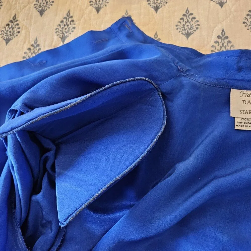 Francesca of Damon Royal Blue 100% SILK Pleated Blouse Vintage 80s 6 - Picture 14 of 16